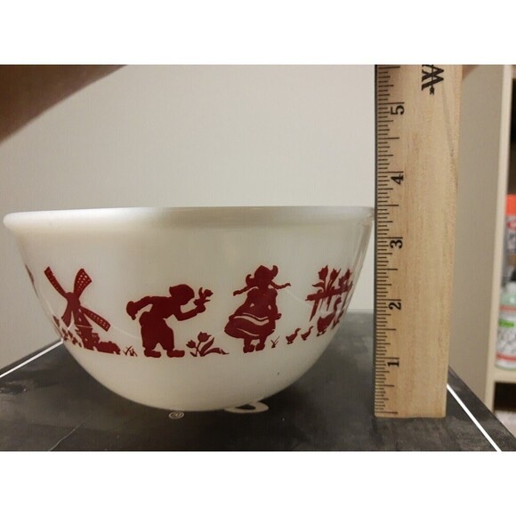 Vintage Hazel Atlas Red Dutch Boy & Girl Mixing Bowl Windmill - Picture 5 of 6
